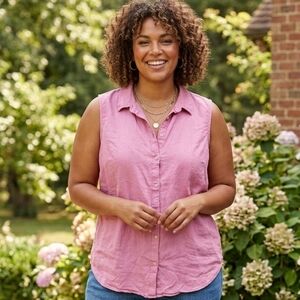 Croft & barrow Rose Pink Plus Size Sleeveless Button-Front Linen Top Size 2X